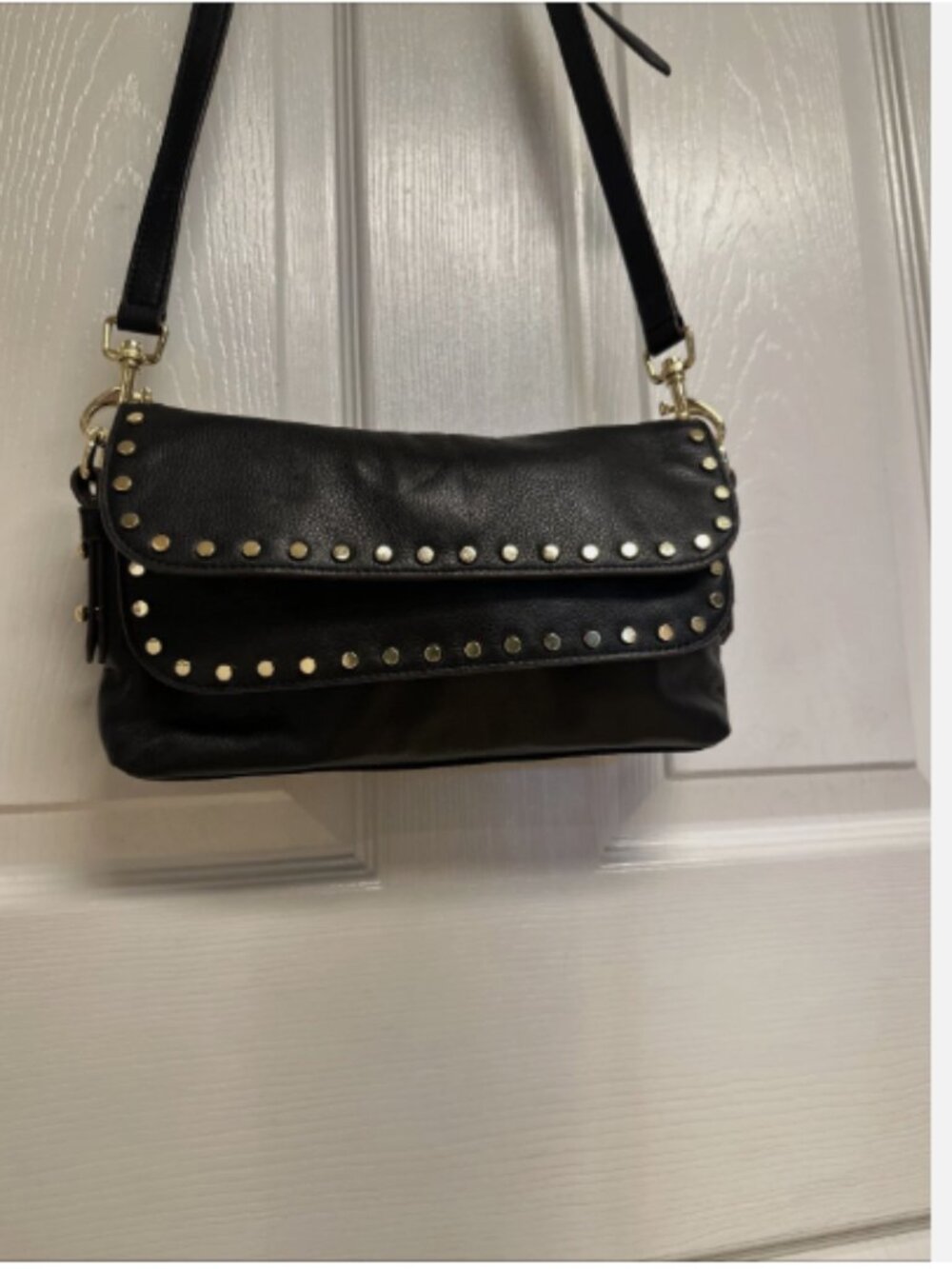 Aimee Kestenberg Leather Bowery Flap Crossbody w/Studs-Black-NEW-A673613